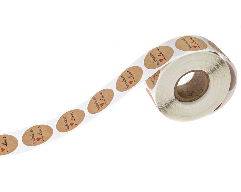 SBlabels 1" Round Natural Brown Kraft Handmade with Love Stickers/Roll of 1000 Labels/Homemade Handmade DIY Project Labels/Made in The USA - Image 3